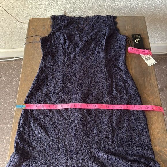 Adrianna Papell Elegant Sleeveless Lace Trumpet Navy Gown - Picture 12 of 17